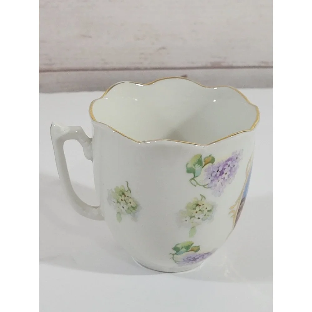 Vintage German Souvenir Cup Berlin Victory Column Porcelain White Floral Gold